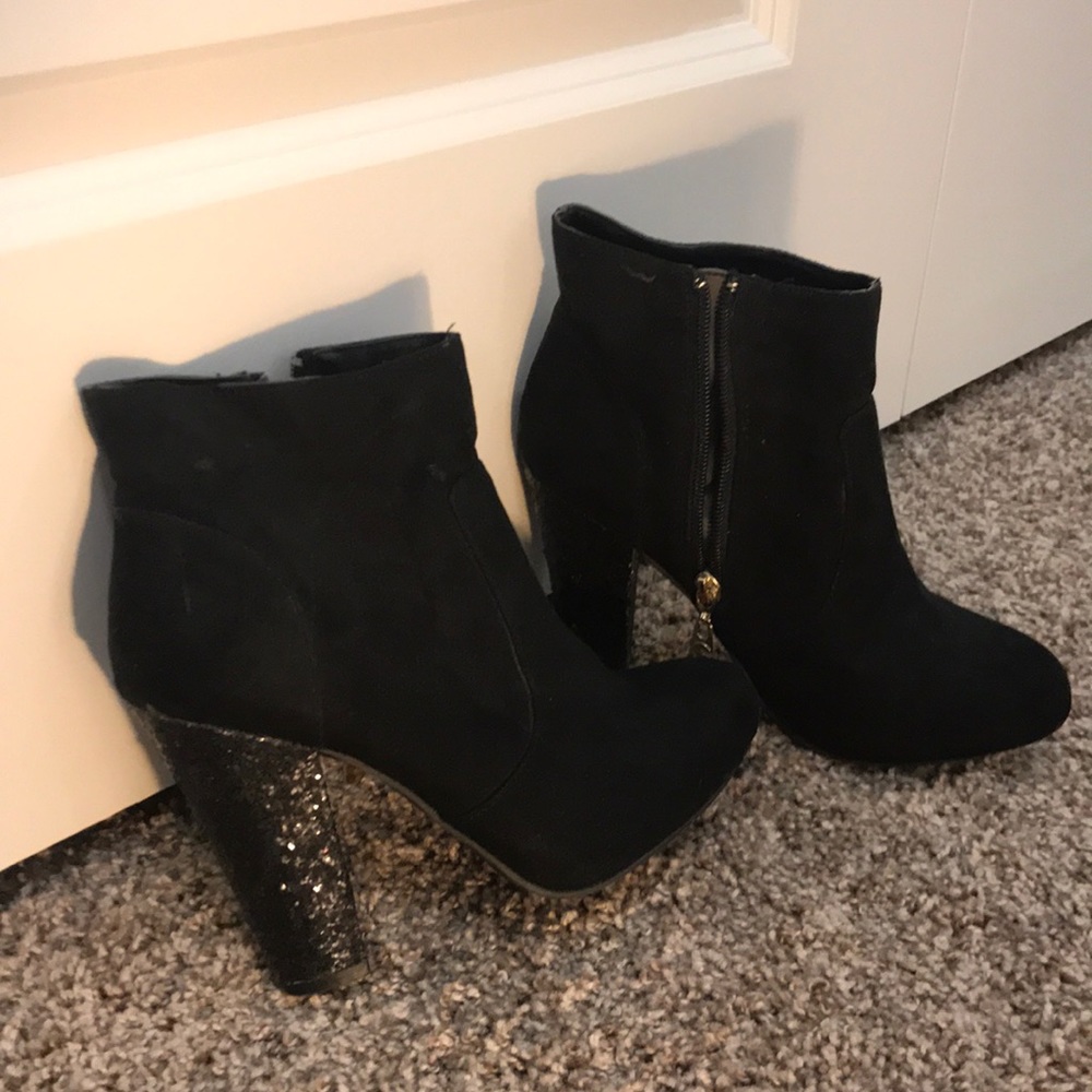 Guess Sequined Black Ankle Heel Boots